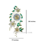 Detailed view of the Quality white flower and shiny green leaves surrounding the Luxury Flower Wall Clock face.