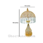 Premium Quality Luxury Crystal Table Lamp showing dimensions: 19 inches high and 10 inches wide.