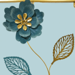 Close-up of Teal and Gold Metal Flower detail on the Floral Wall Art with modern luxury design.