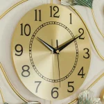 Decorative Metal Made Body Golden, Green and Silver Color Gingko Leaf Design Wall Clock