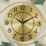 Decorative Metal Made Body Golden, Green and Silver Color Gingko Leaf Design Wall Clock