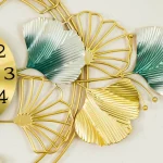 Metal Body Golden, Green, Silver Color Gingko Leaf Design Wall Clock