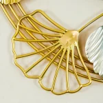Metal Body Golden, Green, Silver Color Gingko Leaf Design Wall Clock