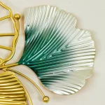 Metal Body Golden, Green, Silver Color Gingko Leaf Design Wall Clock