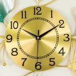 Metal Body Golden, Green, Silver Color Gingko Leaf Design Wall Clock
