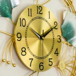 Metal Body Golden, Green, Silver Color Gingko Leaf Design Wall Clock