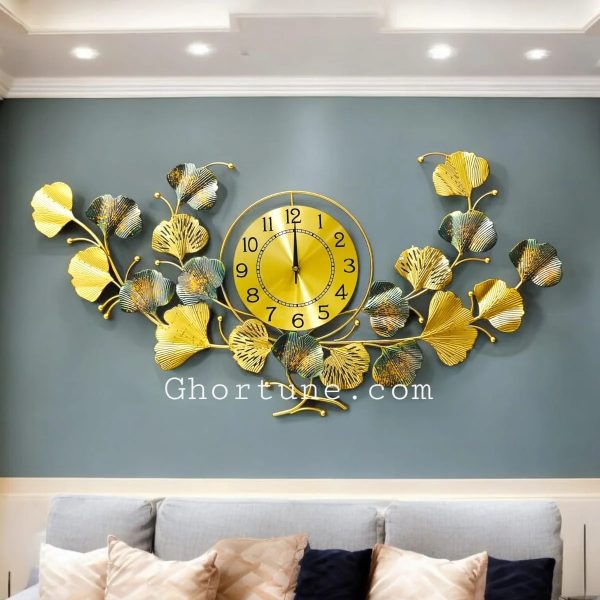 Elegant Golden Ginkgo Leaf Wall Clock | GhorTune™ Lifestyle Decor