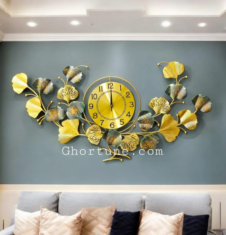 Elegant Golden Ginkgo Leaf Wall Clock | GhorTune™ Lifestyle Decor