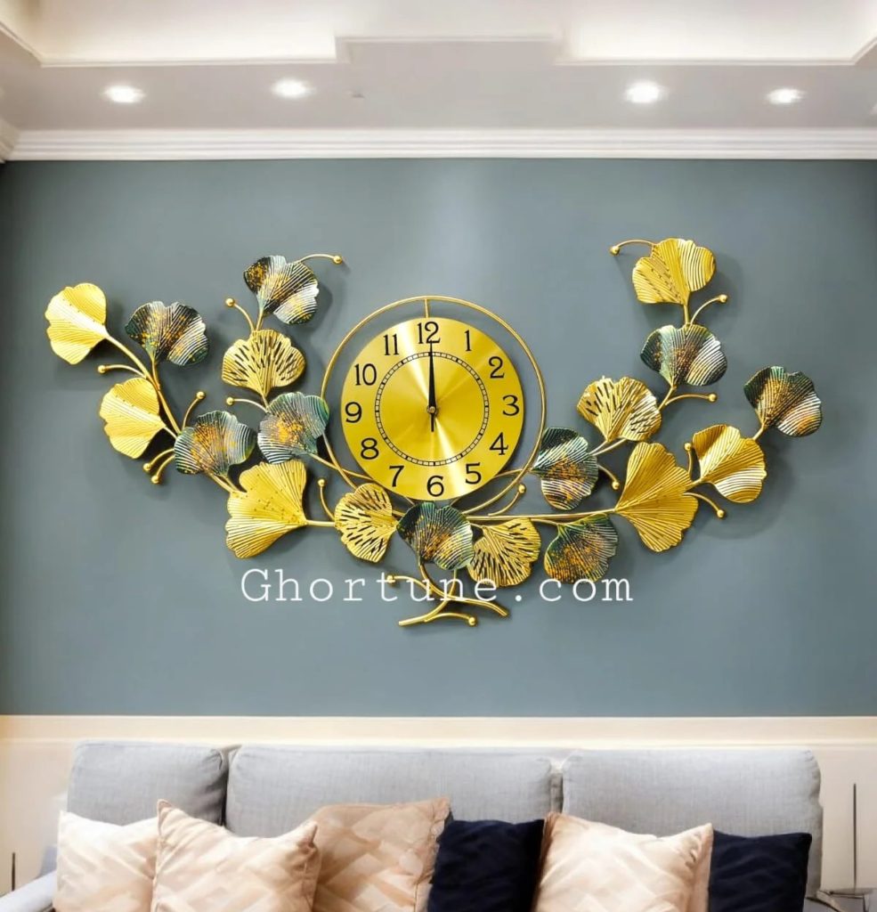 Elegant Golden Ginkgo Leaf Wall Clock | GhorTune™ Lifestyle Decor