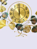 Elegant Golden Ginkgo Leaf Wall Clock | GhorTune™ Lifestyle Decor