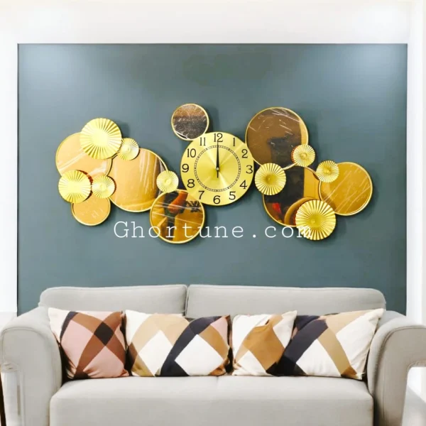 Metal Body Golden and Chocolate Color Reflective Mirror-like Stainless Steel Design Wall Clock